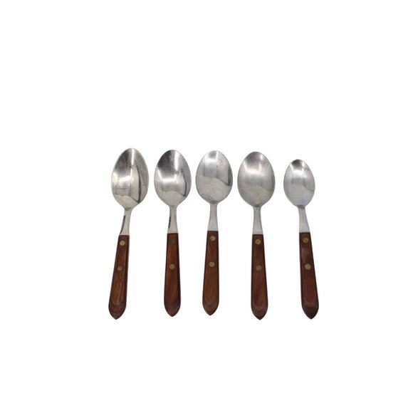 5 Washington Forge Stainless TOWN & COUNTRY Walnut Spoon 93801 Canoe Muffin - Picture 1 of 4